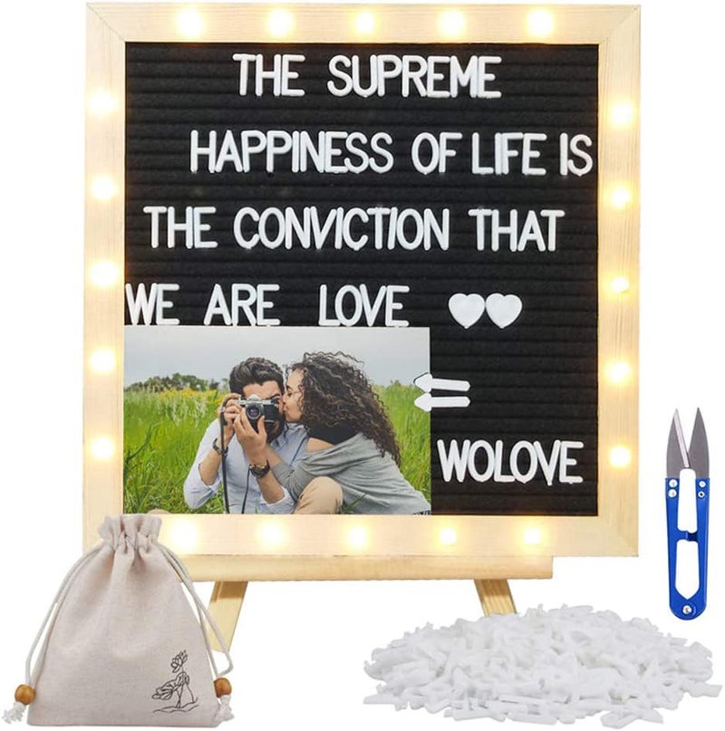 DoubleCare Black Felt Letter Board with Lights, Built-in LED Lights -Message Board Adjustable Stand, 340 Letters,- for Menus, Pregnancy Announcement, Weddings, Party Planning(10 * 10) (blackï¼¢) - Image 1